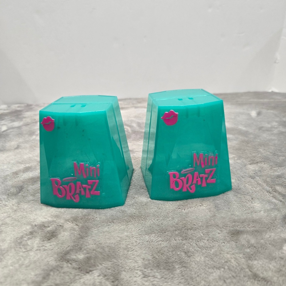 MGA Mini Bratz Teal Translucent Display Cases Lot of 2 Trapezoid Storage Boxes
